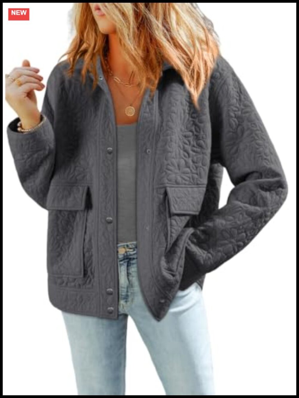 Womens Button Down Jacquard Coats Long Sleeve Lightweight Casual Jacket